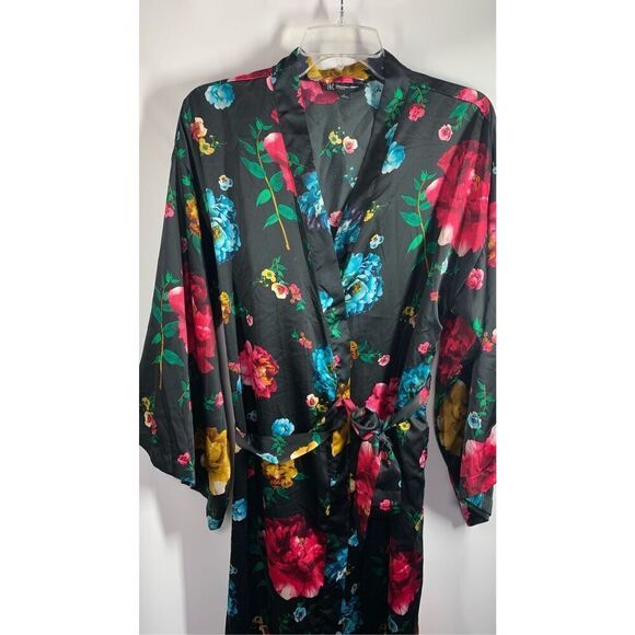 INC International Concepts Women's Intimates Bold Floral Robe Black Size Small - Picture 1 of 9